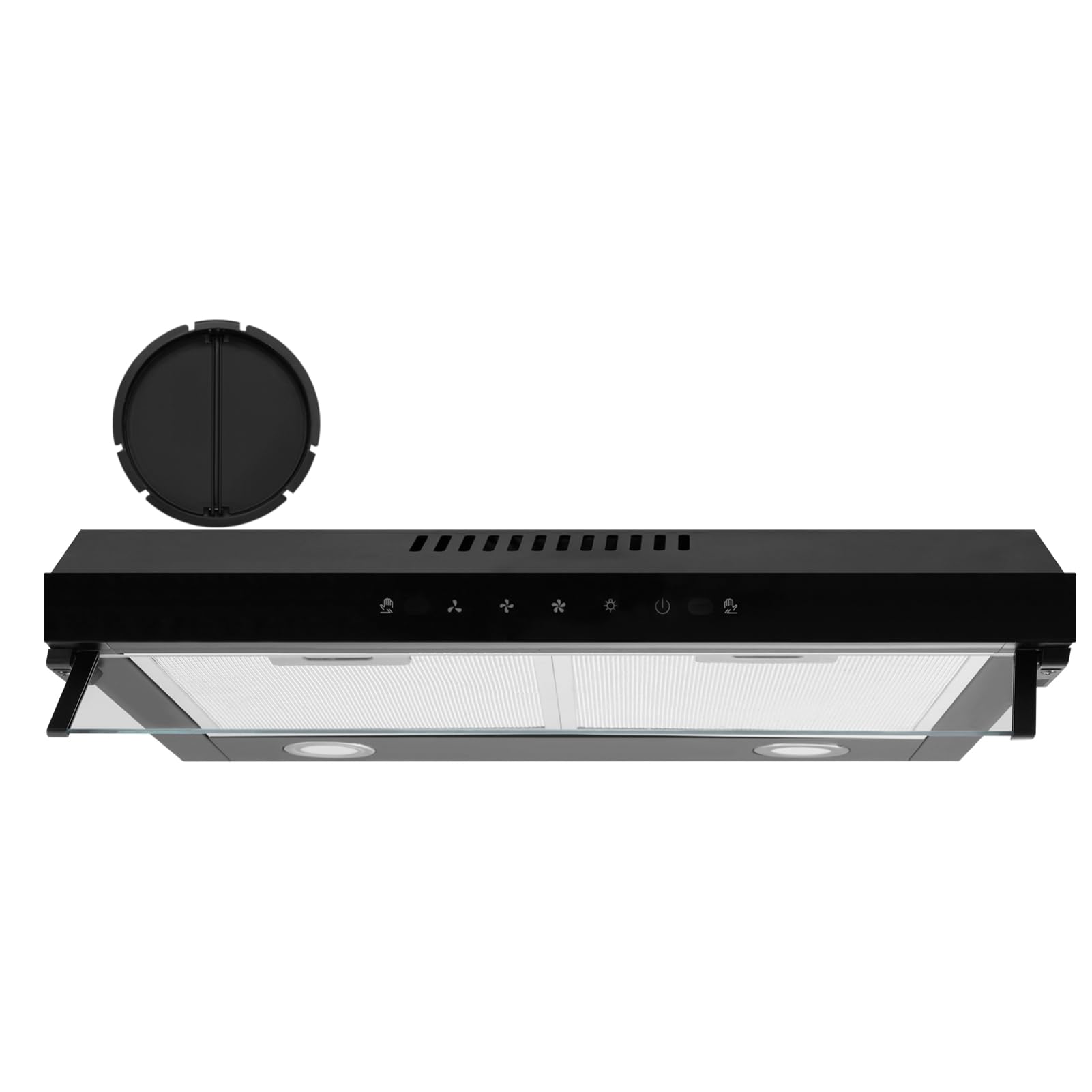 Dunstabzugshaube 60cm Unterbauhauben Abzugshaube | Unterbau Dunstabzug Touch-Steuerung Aluminiumfilter Abluft 200m³/h Luftstrom Edelstahl Schwarz