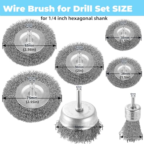 Image of 7Pcs Wire Brush for Drill Set for Drill 1 /4 Inch Hex Shank, Stainless Steel Wire Wheel Brush, Cup Brush, Pen Brush Set, Wire Brush Drill Attachments for Cleaning Rust, Scrub Surface