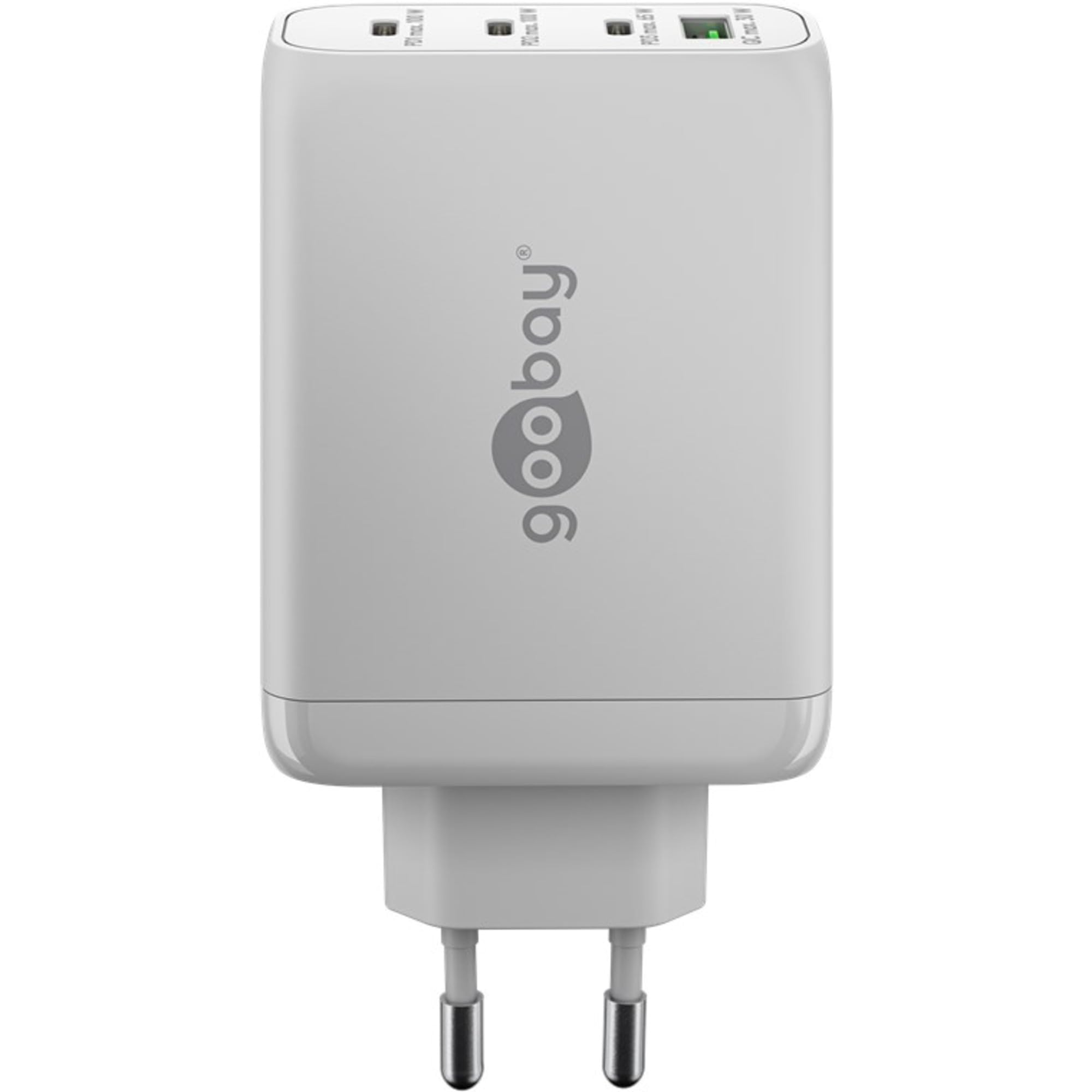 goobay 65556 Multiport Power Delivery USB C 100 W Caricabatterie/Alimentatore compatto ultra veloce per 4 dispositivi/Quick Charge USB/Bianco