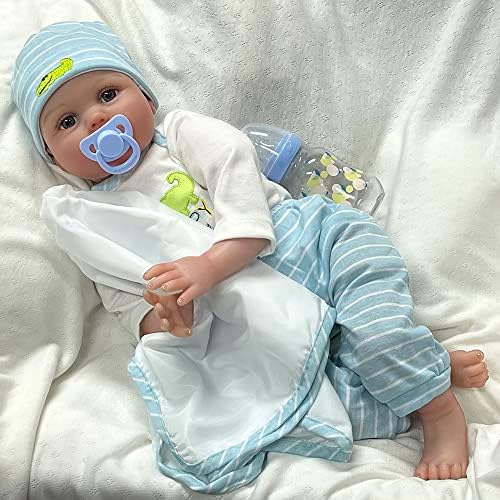SCOM Lifelike Reborn Baby Dolls Soft Cloth Body, 22 inch Realistic Baby Dolls Boy with Clothes and Doll Accessories Gifts for Kids Age 3+