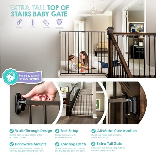 Image of Regalo Safety 36 inch Extra Tall Baby Gate for Top of Stairs & Dooways