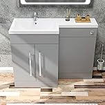 ELEGANT 1100mm L Shape Bathroom Vanity Sink Unit Furniture Storage, Left Hand Matte Grey Vanity unit + Resin Basin + Concealed Cistern