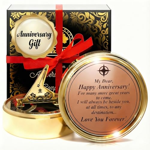 OakiWay Anniversary Sundial Compass Gift for Him or Her - Unique Gift Ideas for Husband or Wife, Men Wedding Anniversary 50th 40th 25th 20th Year Celebration, Gift Card Included