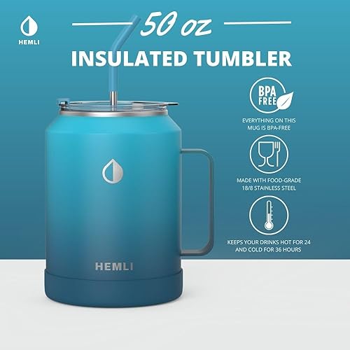 Miniatura 2 de Vaso de 50 onzas con asa y pajilla, taza grande para café helado, botella de agua de 50 onzas, vaso grande de viaje, vaso térmico de 50 onzas, taza