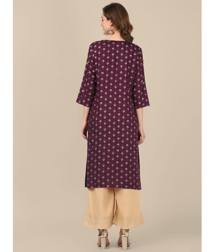 Image of rangita Mauve Rayon Calf Length Printed Straight Kurti for Women | Kurta for Women