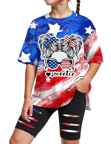 Image of Girls Clothes Short Sleeve Tie Dye Top Shorts and Pants 2PCS Girls Summer Outfits Size 6-16