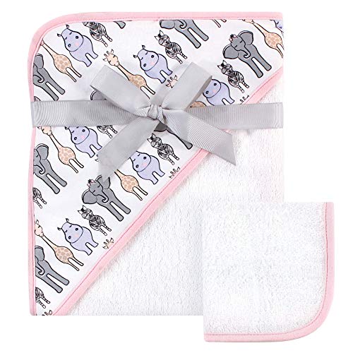 Image of Hudson Baby Unisex Baby Cotton Hooded Towel and Washcloth, Pink Safari, One Size