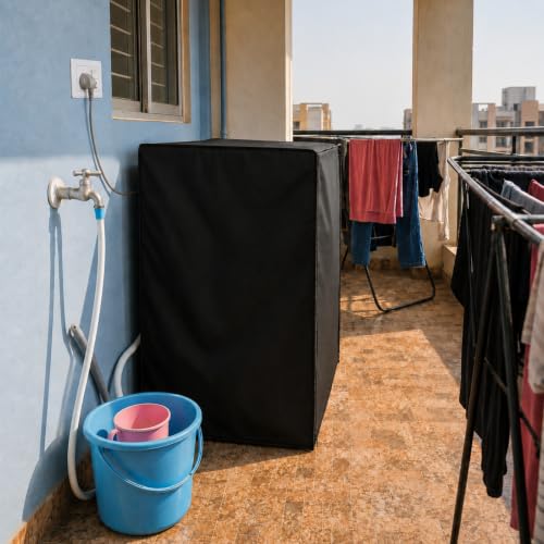 Image of Zerfa Waterproof, Dust-Proof, Sun-Proof Front Load Fully Automatic Washing Machine Cover Fit and Suitable for All Brands Universal Cover - Black (Dimensions: 63 x 63 x 93 cm)