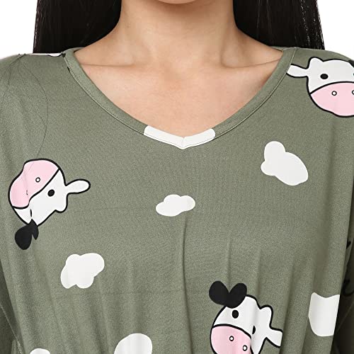 Image of Sweet Dreams Women Printed V-Neck Flared Sleeve Poly Brush Kaftaan & Pyjama Set