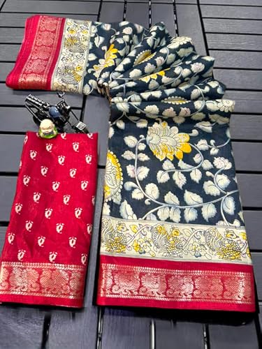 Image of SuperLaxmi Women's Floral Printed Dola Silk Saree with Blouse Piece