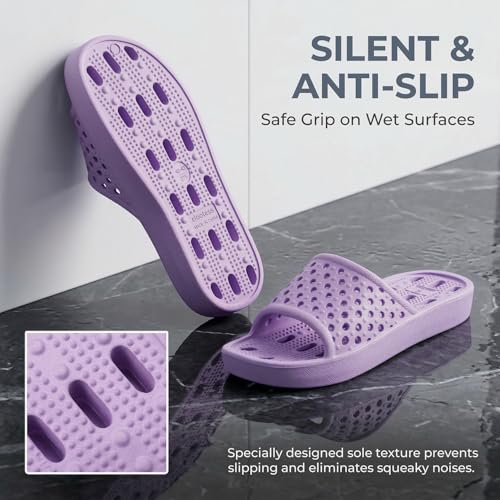 Image of clootess Shower Shoes Slide for Men and Women Holes Bath Slipper Bathroom Sandal Pool Gym College Dorm Non-Slip