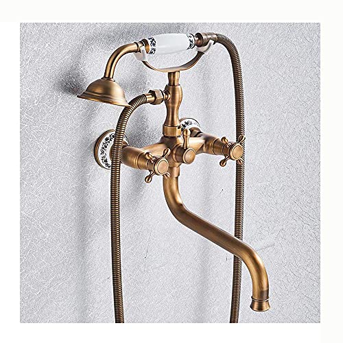 Robinet de baignoire en laiton antique avec douchette céramique rétro haut de gamme