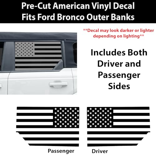 Image of BOGAR TECH DESIGNS Precut Rear Side Window American Flag Vinyl Decal Sticker Compatible with Ford Bronco 2021-2026, Matte Black