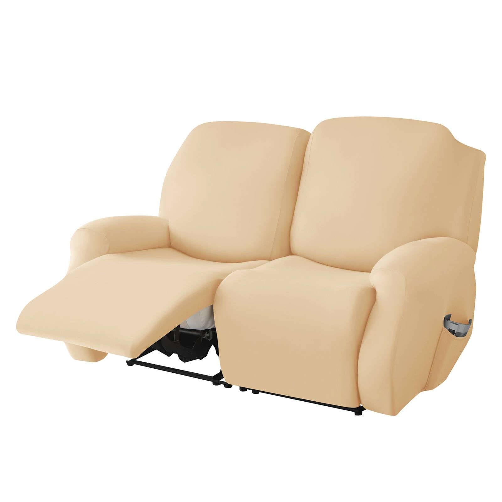 Polyester 6-piece recliner loveseat covers, Stretch Soft lazy boy reclining sofa slipcover with Pocket Armchair Covers For Kids Pets Cat Dog-beige-2 seater
