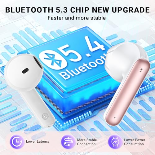 Image of Wireless Earbuds, Bluetooth 5.4 Headphones with 42H Ultralight Ear Buds,Bluetooth Earbuds with 4 ENC Noise Cancelling Mics, HiFi Deep Bass Dual LED Display USB-C, Waterproof Earphones for Android iOS