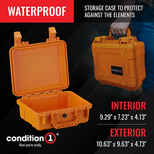 Condition 1 Waterproof Protective Hard Case With Foam, Orange 9.29" X 7.23" X 4.13" Watertight Ip67 Dust Proof And Shock Proof Tsa Approved Portable Carrier #TOP1