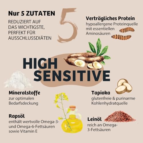 BugBell 800g HighSensitive - Premium Trockenfutter mit Insekten - Hypoallergen Sensitiv Futter für Hunde - Unverträglichkeit & Allergie mit 5 Zutaten - Schonkost Hundefutter trocken für Ausschlussdiät – Bild 5