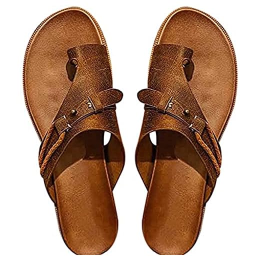 Nywaba 2021 Upgrad Women's Carina Sandals Flat Comfy Non-Slip PU Leather Footbed, Bunion Correction Sandals, Ladies Comfort Flip-Flop Suitable for Feet and Plantar Fasciitis, Brown, 9.5-10