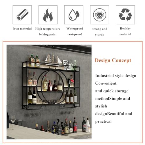 Support de rangement pour vin suspendu étagère murale métal avec verre LED - 3