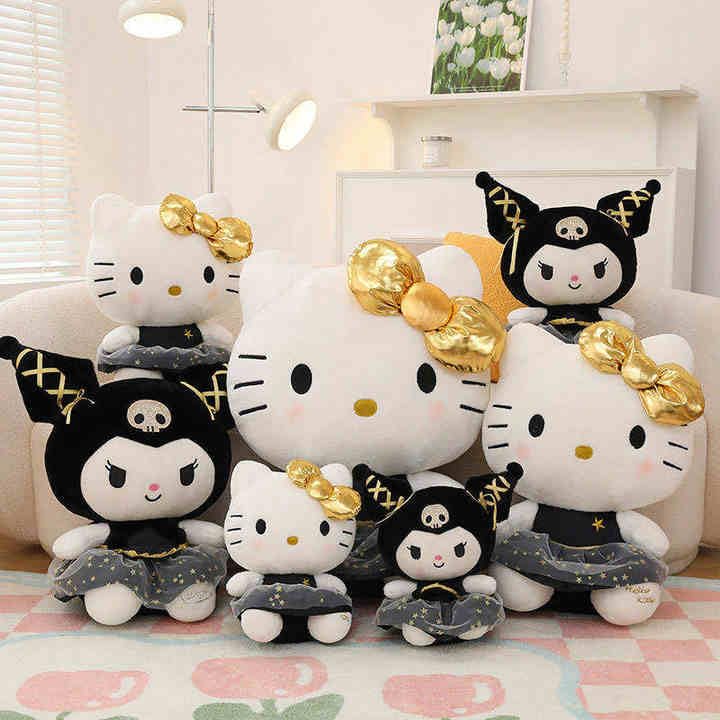 Image of Black Frock Kitty Soft Toy Teddy Bear for Kids Huggable Plush Stuffed Rabbit Ear Animal Plushie Birthday Gifts for Girls Girl Friend Valentine Gift 25 cm