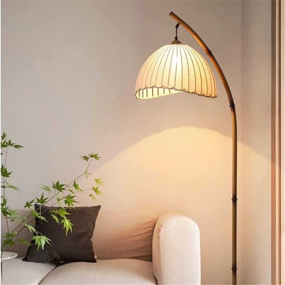 Lampa podłogowa Lampa podłogowa w stylu vintage z abażurem tkaniny, lampa stojąca do sypialni chińskim, czytania i lampiony
