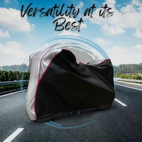 Image of Waterproof Bike Body Cover Compatible with Tvs Rohin Dustproof Scratchproof - Motorcycle Cover for Two Wheeler, Outdoor Full Cover with UV, Duty, Rain Protection (Black Top Silver) R1