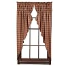 VHC Brands Burgundy Check Primitive 63x36x18 Prairie Panel Pair Red Rod Pocket Cotton Drawstring Ties Window Curtains