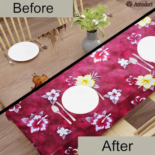 Image of Waterproof Dining Table Cover | PVC Table Protector | Dustproof Spill Proof Cover for Home & Kitchen (floral-22, 40x60 Inches (4 Seater))