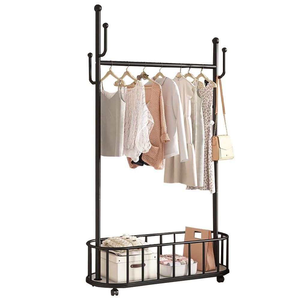 FGXHHS Heavy Duty Freestanding Metal Coat Rack with Storage Shelves and Hooks, 100kg Capacity, Ideal for Hallway Entryway Organization