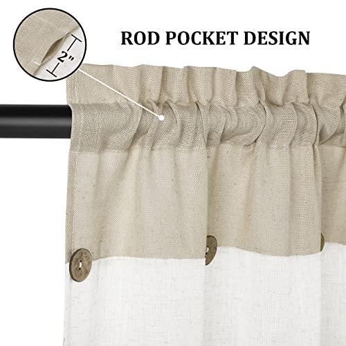 LuxFocus Patchwork Buttons Pattern Cafe Bathroom Half Window Curtains for Bedroom with Rod 2 Panels, W 27 x L 45 inch, Taupe - Image 2