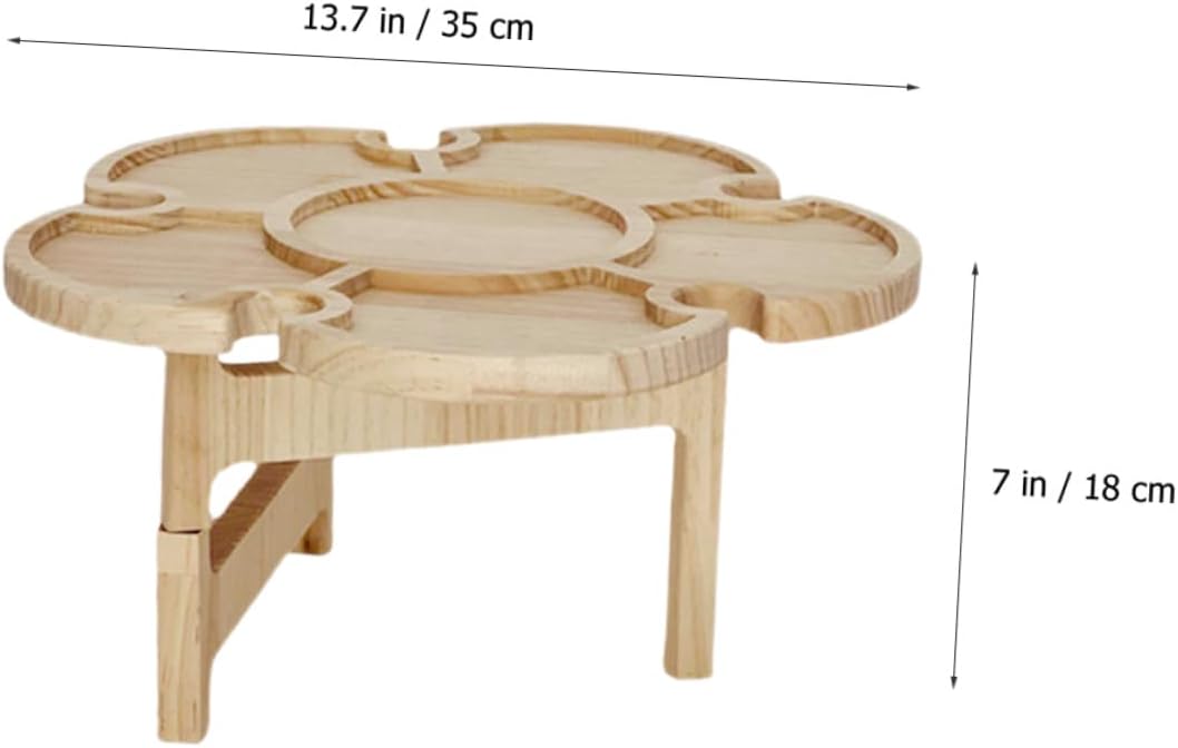Portable Folding Picnic Table Wooden Outdoor Wine Desk for Beach, Travel, BBQ with 35cm Diameter Petal Tray, Lightweight Patio Furniture for Picnic and Camping