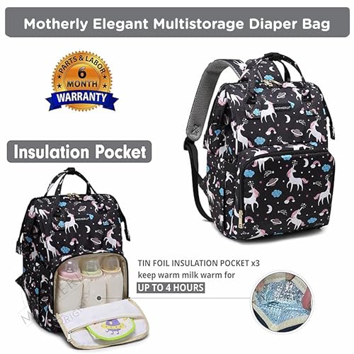 Image of Motherly Elegant Customized Diaper Bag for Mothers for Trave with Warranty, Maternity Bag for Newborn Baby, Mothers Travelling Bag, Multipocket Baby Bag, Hospital Bag for Moms (Unicorn Black)