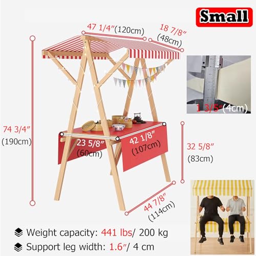 Chariot à glace en bois avec auvent pour hot-dog - Chariot d'extérieur pliable pour collations et bonbons