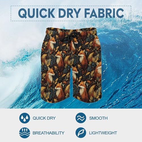 Hawaiian Shorts for Men - Comfy Retro Forest Fox Print Mens Swim Trunks Bathing Suits with Mesh Lining4