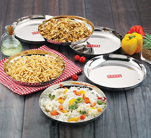 Image of HAZEL Steel Plates for Lunch |Plates Set Steel for Dinner | Steel Dinner Plates Set, 26.8 cm, Set of 12