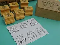 Nova Carimbos Kit de Selos Quadrado Madeira 2,5x2,5 cm