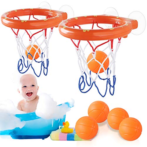 Heqishun 2 Sets of Bath Toy Basketball Hoop & Balls with 6 Basketballs