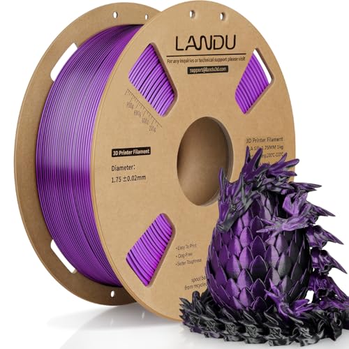 Image of LANDU Silk Dual Color PLA Filament 1.75mm 1KG, 3D Printer Filament Dimensional Accuracy + /- 0.02mm, Coextrusion Filament PLA Shiny Filament Fits for Most FFF 3D Printers,1KG Spool,Black Purple