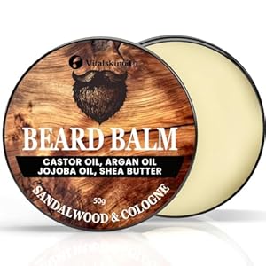 Beard Balm for Men, Cologne and Sandalwood Scent, natural growth Moustache Wax with Argan, Jojoba, Castor Oil, 50g