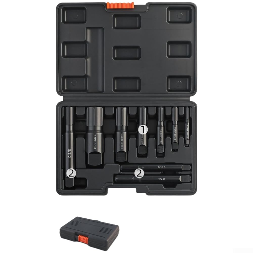 Juego de 9 piezas de extractor de pernos rotos, kit extractor de tubos de acero de aleación de cromo para reparación de fontanería, herramienta de rosca cuadrada para tuberías y accesorios