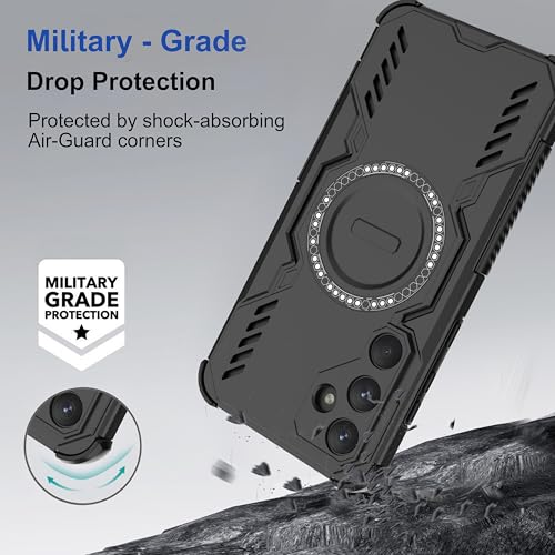 Image of amazon basics Back Case Cover for Samsung Galaxy A55 5G | Magnetic Case with Built-in Metal Ring | Supports Mag-Safe Charger, Wallet & Car Mount | Shockproof Hybrid PC + TPU | Black