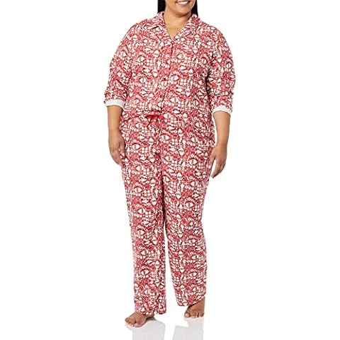 Conjunto de Pijama de Franela con Botones y Manga Larga Mujer, Rojo Papa Noel, S Cover