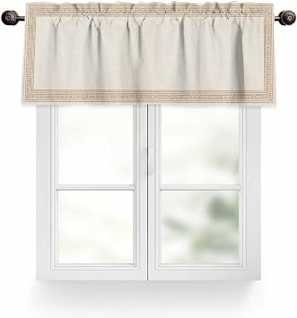 Beige Abstract Art Valances for Windows Vintage Linen Geometric Brown Greek Key Rod Pocket Curtains Valance Short Window Treatment Drapes for Living Room, Bedroom Bathroom 60" W x 18" L