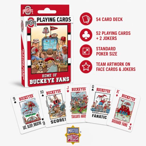 Image of Masterpieces Ohio State Buckeyes Fan Deck Playing Cards - 54 Card Deck - Premium Quality Educational and Fun Activity for Kids and Families - Great Gift Idea for Holidays Birthdays