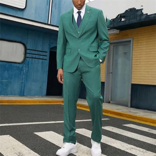 Men Purple Orange Green 3 Piece Jacket Pants Vest Single Breasted Banquet Office Suit3