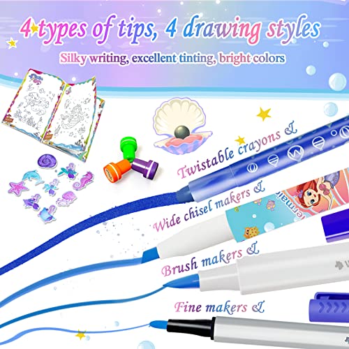 Image of weirtoya 56 PCS Washable Scented Markers with Glitter Pencil Case, Mermaid Unicorn Arts and Crafts for kids 4-6-8 Kids Coloring Drawing Kits for 4-8 Years Old Girls (Mermaid, 56)