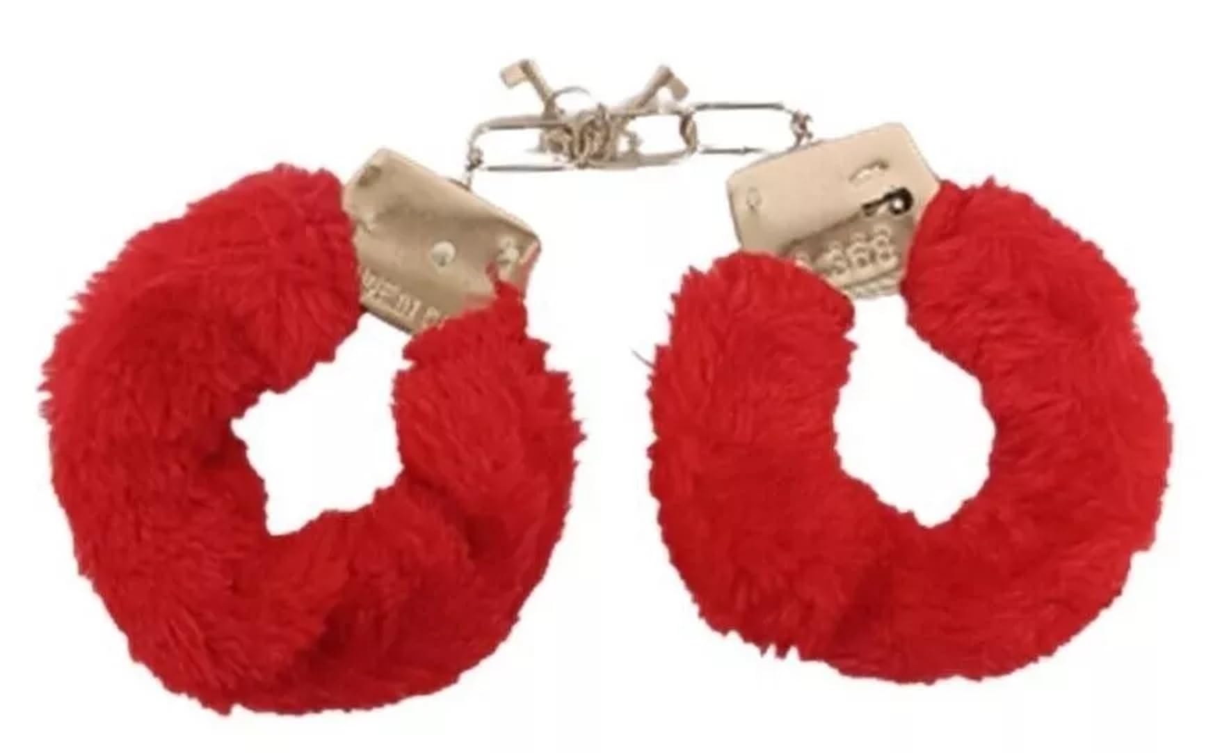 Mystic City Fluffy Handcuffs with Keys Costume Accessory for Adults in Black Pink or Red for Hen Party or Fancy Dress (Red) — image 1