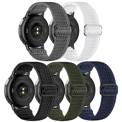 Kollody 5 Pack Stretchy Nylon Bands Compatible with Garmin Vivoactive 5/Vivoactive 6/Forerunner 55/165 Watch,20mm Soft Elastic Adjustable Replacement Sport Straps for Garmin Venu Sq 2 Women Men