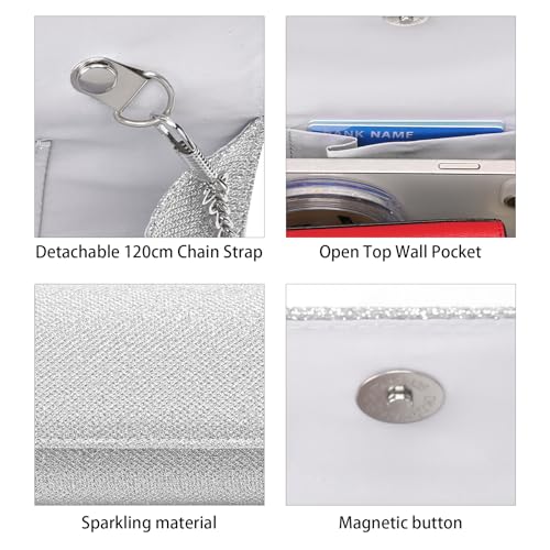 Image of RNIEGA Clutch Purses for Women, Evening Bag with Detachable Chain Ladies Sparkling Party Handbag Wedding Bags
