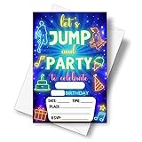 DETIHO 4' x 6' Jump Trampoline Birthday Party Invitation Cards With Envelopes - Let's Jump and Part - Bounce House Party Invitation - 20 Sets - E19